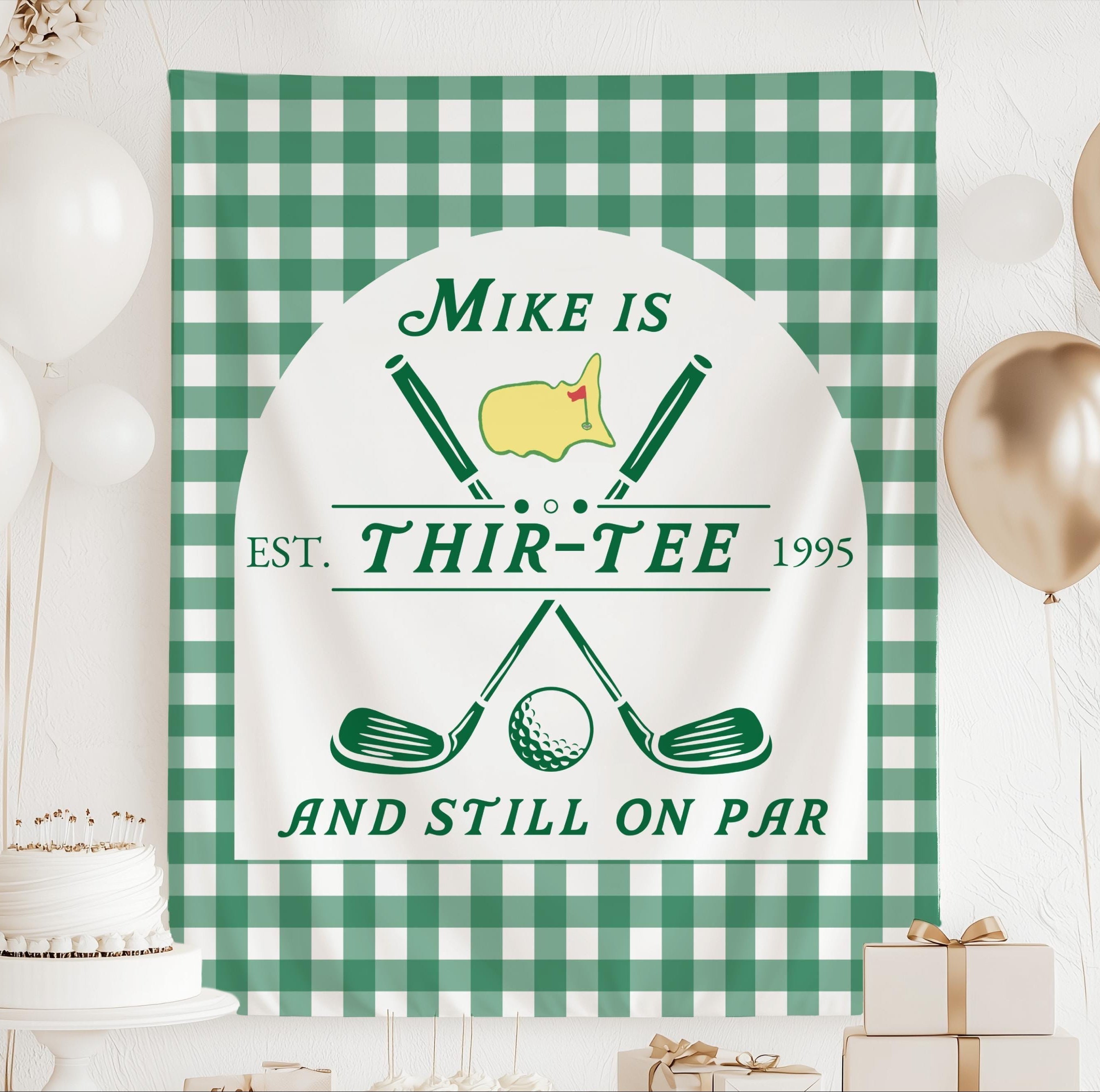 Personalized Thir Tee golf birthday banner with custom name and established year for a golf themed birthday celebration