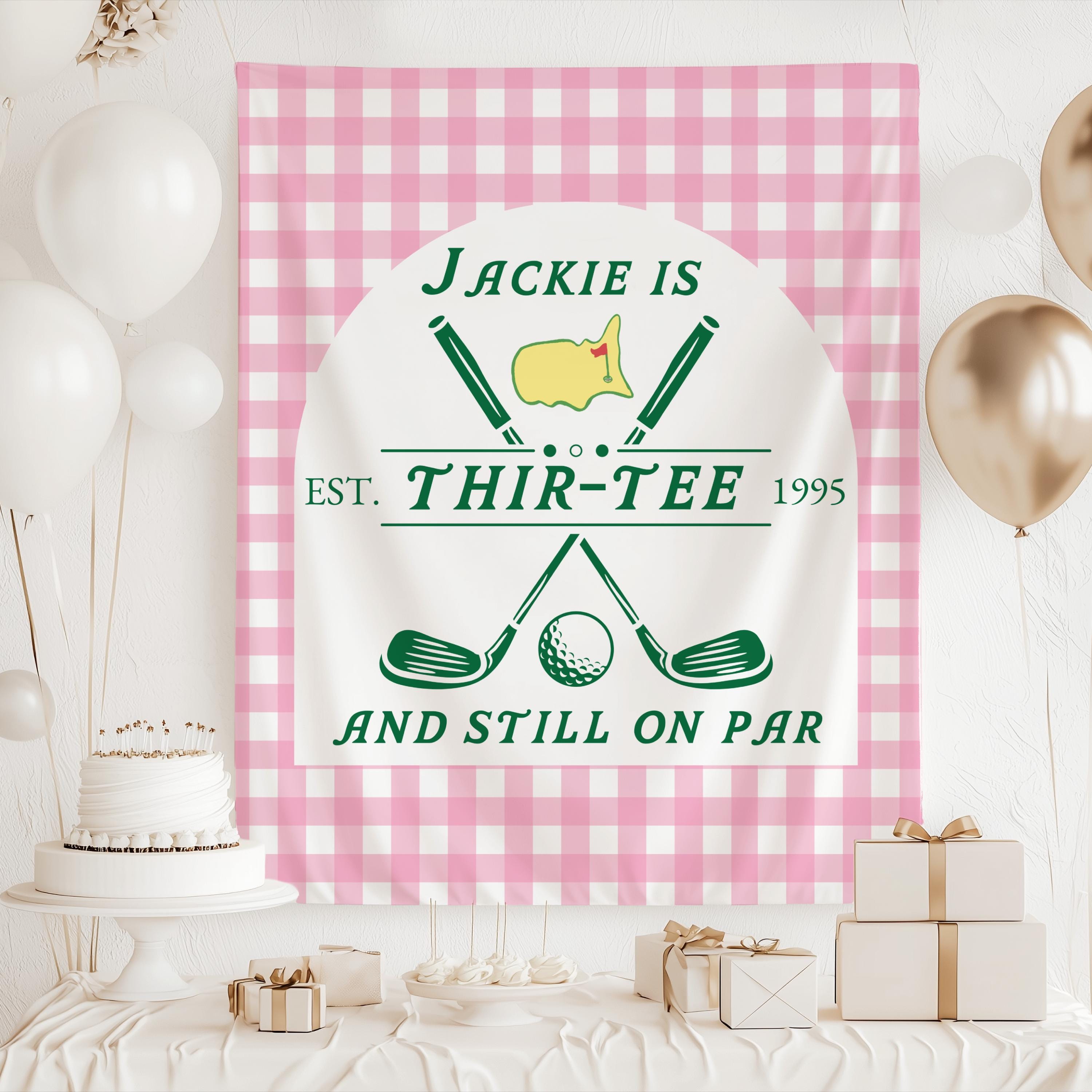 Custom golf party banner featuring golf clubs golf ball and personalized birthday details for any age