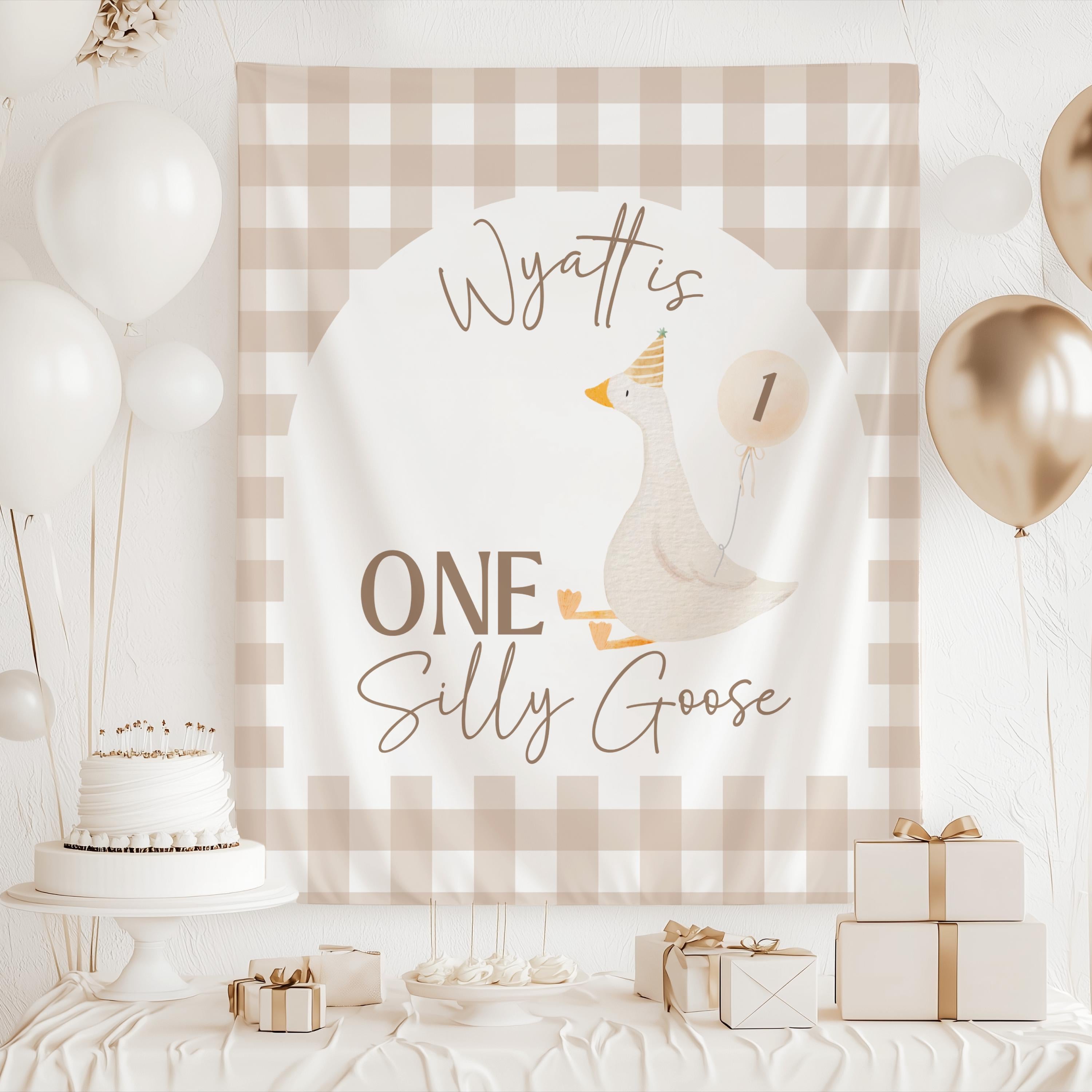 Custom One Silly Goose banner perfect for goose themed first birthday party decorations