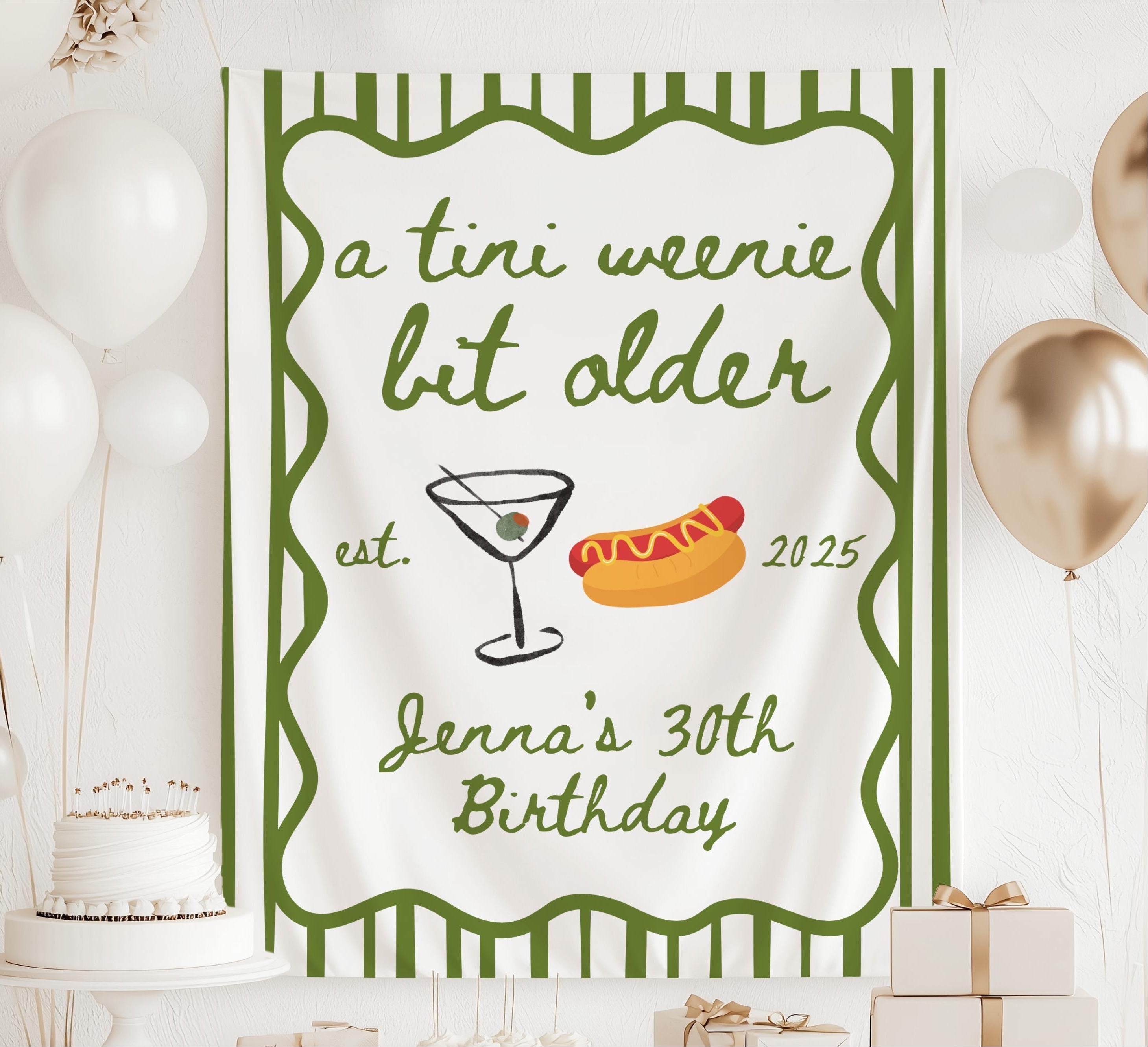 Personalized A Tini Weenie Bit Older birthday banner customized with any age and name for a martini themed birthday party