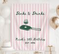 Personalized Dinks and Drinks pickleball birthday banner customized with any age and name for a pickleball themed birthday party