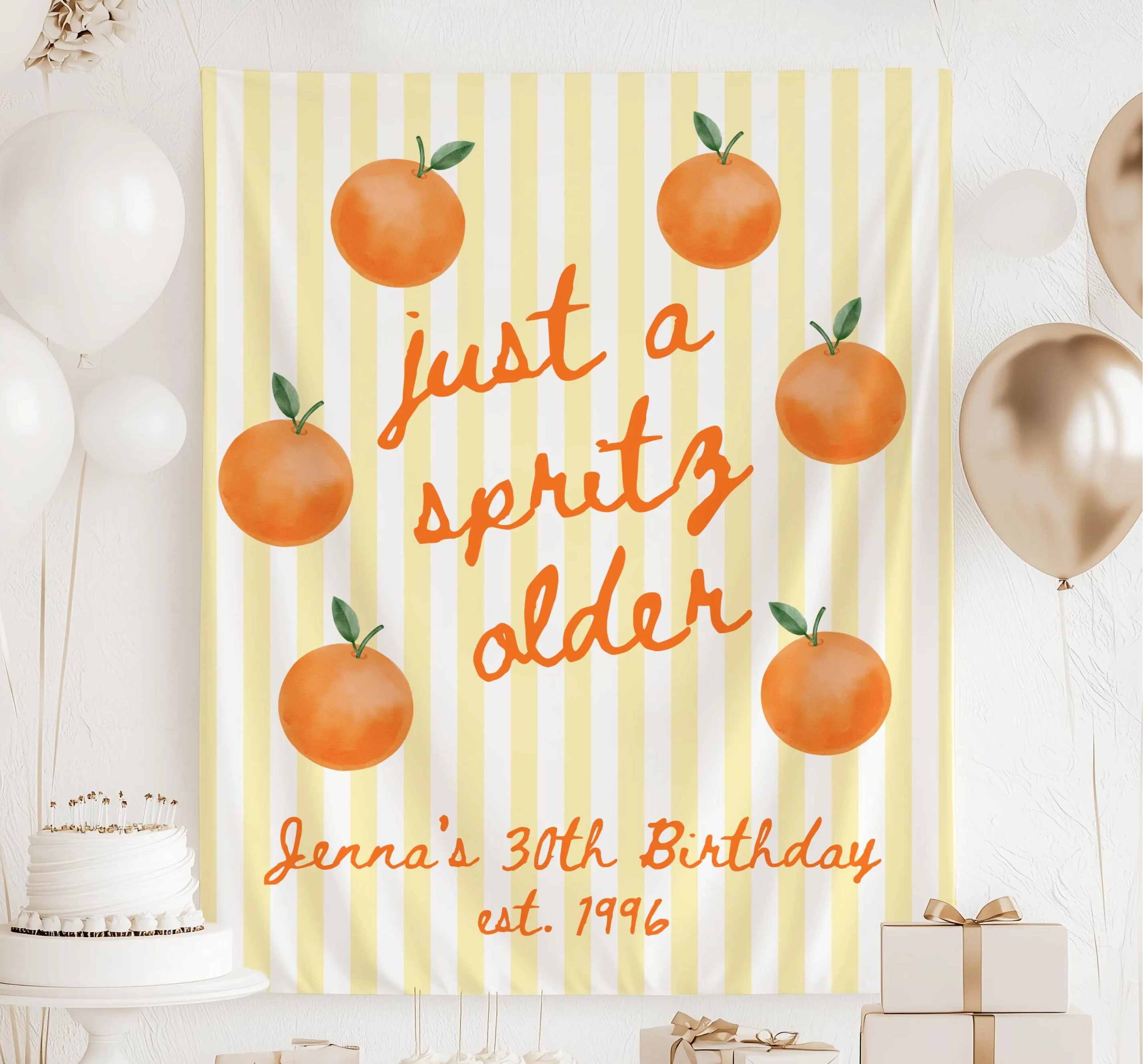 Personalized Just a Spritz Older birthday banner customized with any age and name for a citrus themed birthday party