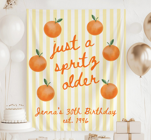 Personalized Just a Spritz Older birthday banner customized with any age and name for a citrus themed birthday party
