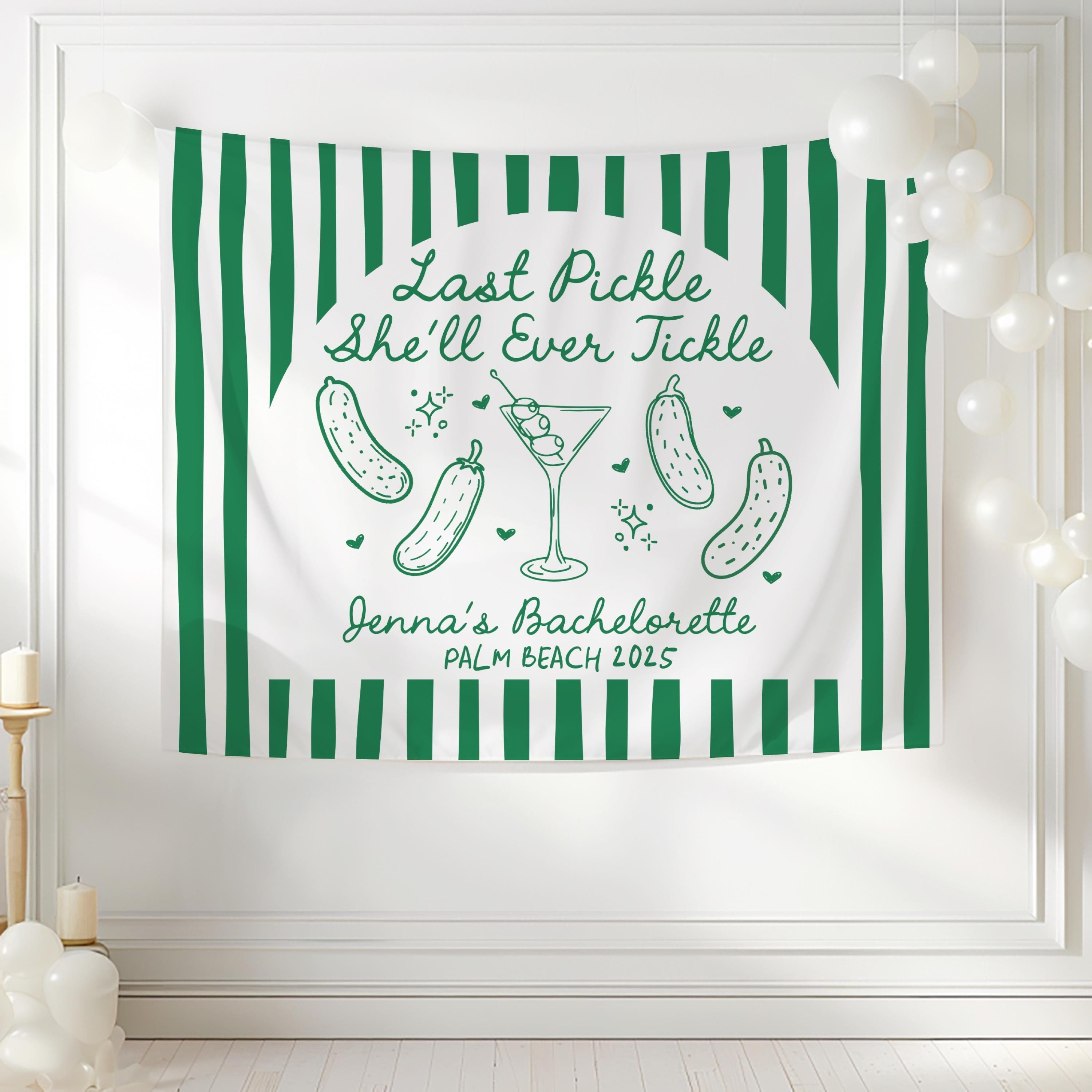 her last pickle bachelorette backdrop in green striped design 