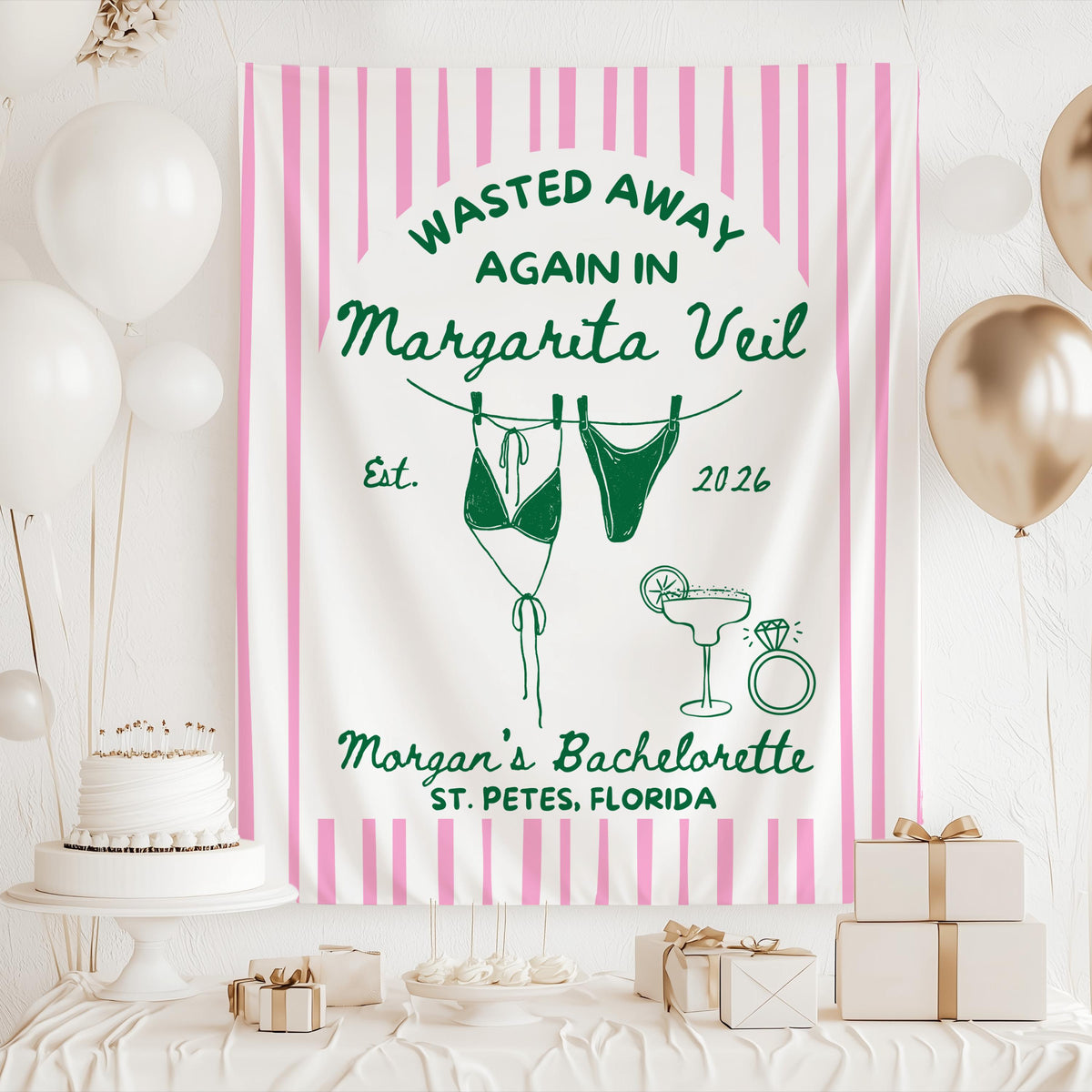Personalized Margaritaveil banner for final fiesta bachelorette party and custom photo backdrop
