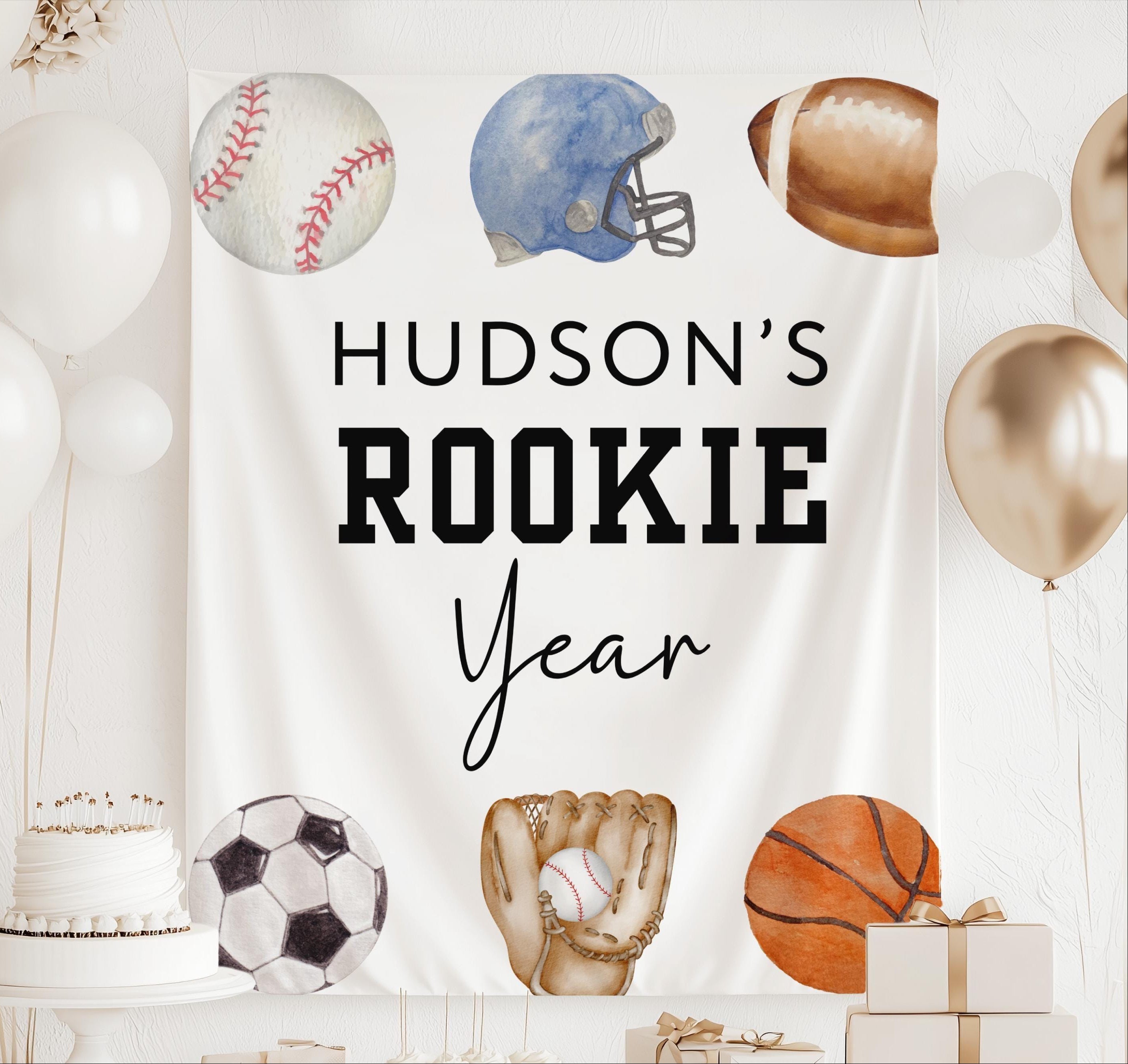 Personalized Rookie Year birthday banner for a sports themed 1st birthday party
