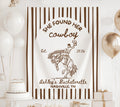 Personalized She Found Her Cowboy bachelorette banner with western striped design rodeo cowboy artwork and custom name for a Nashville bridal party
