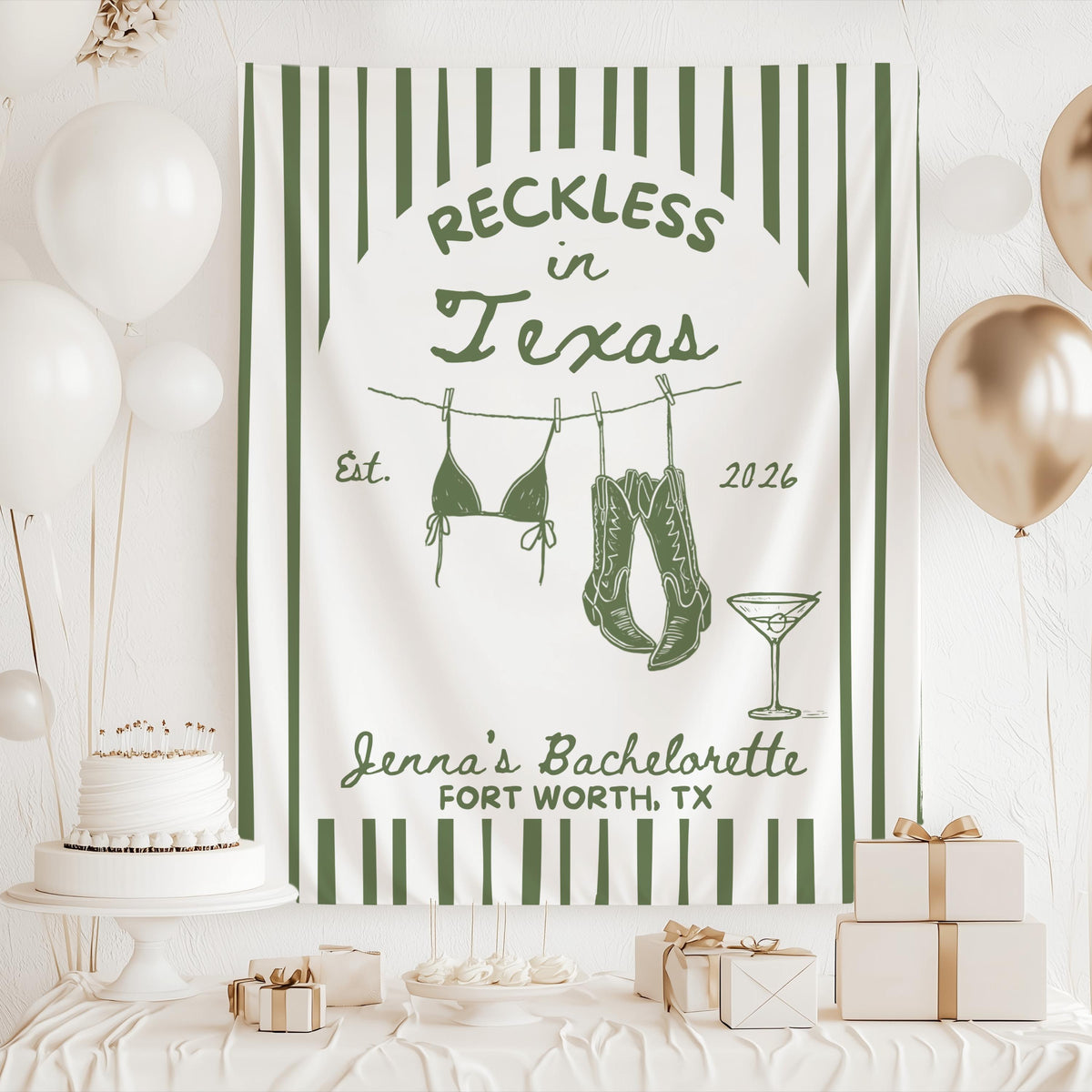 Texas themed bachelorette backdrop with western design for girls trip celebrations