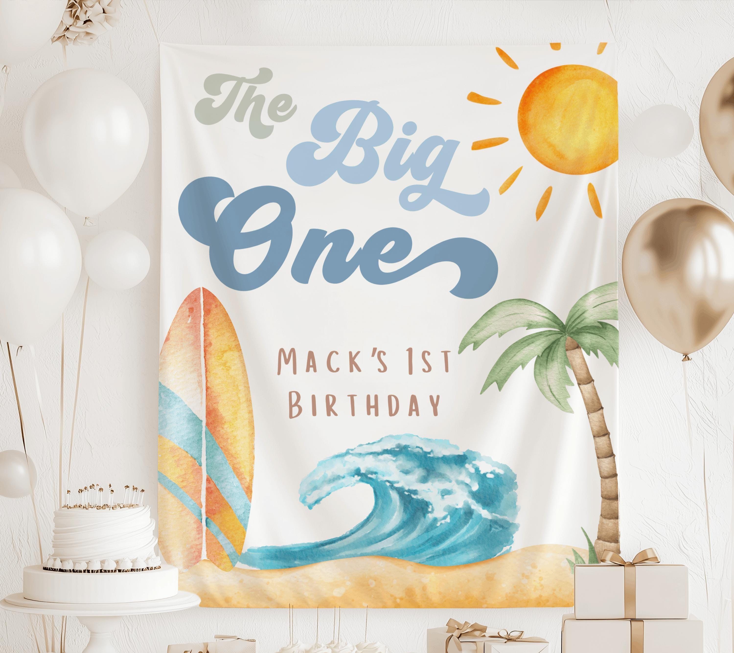 Personalized The Big One birthday banner with custom name for a surf themed first birthday