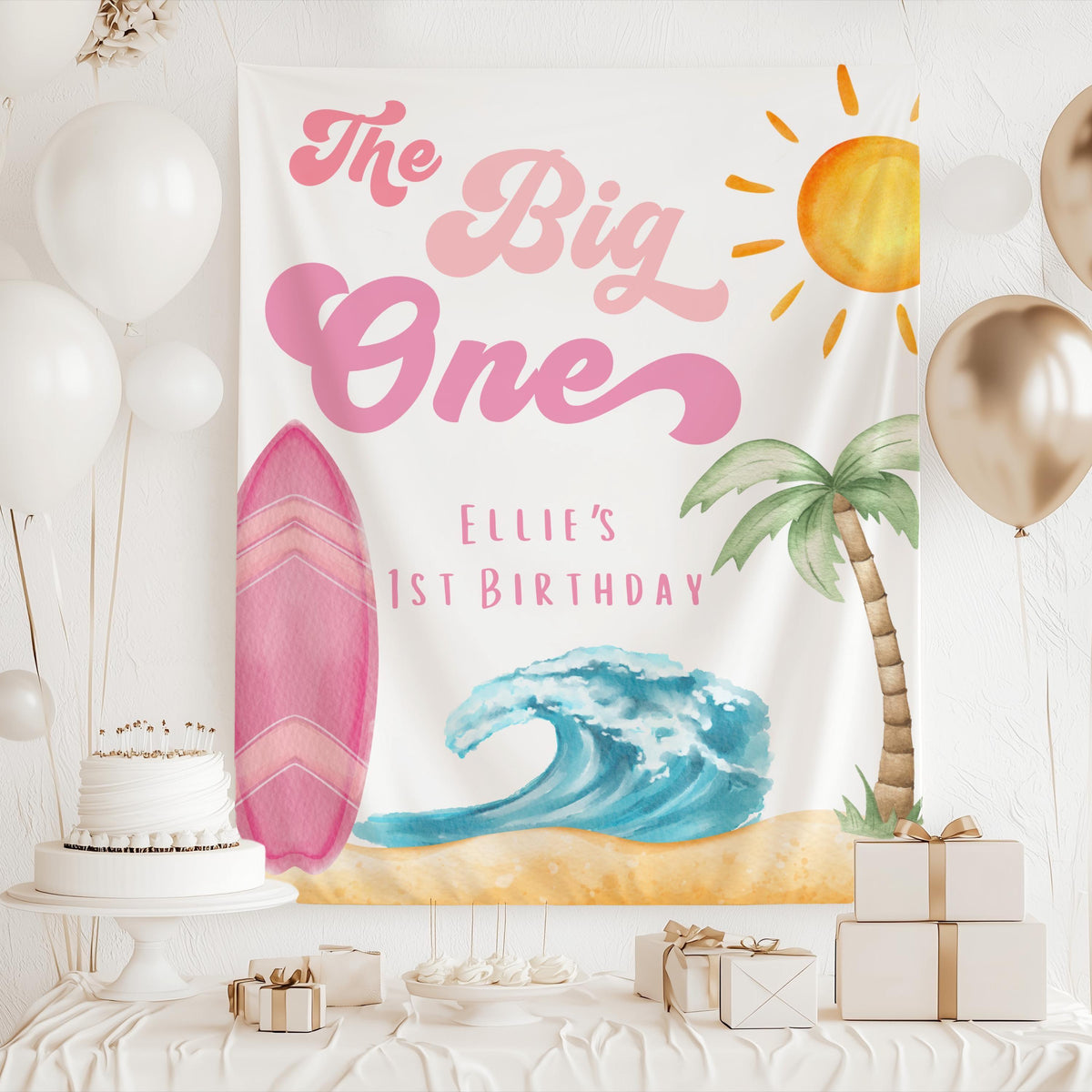 Personalized The Big One birthday party banner available in multiple colors and sizes