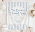 Personalized The Summer I Turned Thirty birthday banner with custom name birth year and coastal beach theme