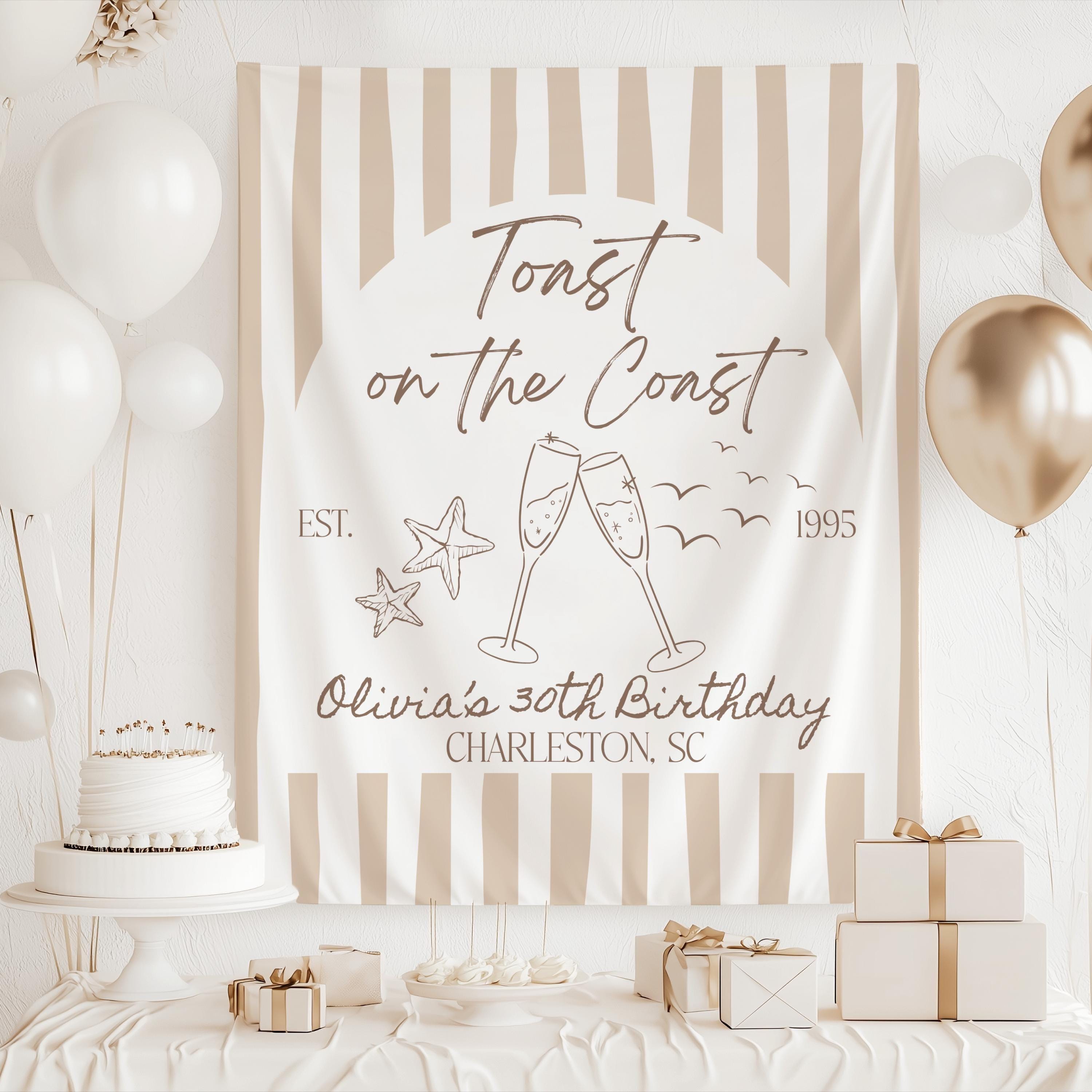 Personalized beach birthday photo backdrop for coastal birthday party and milestone celebration
