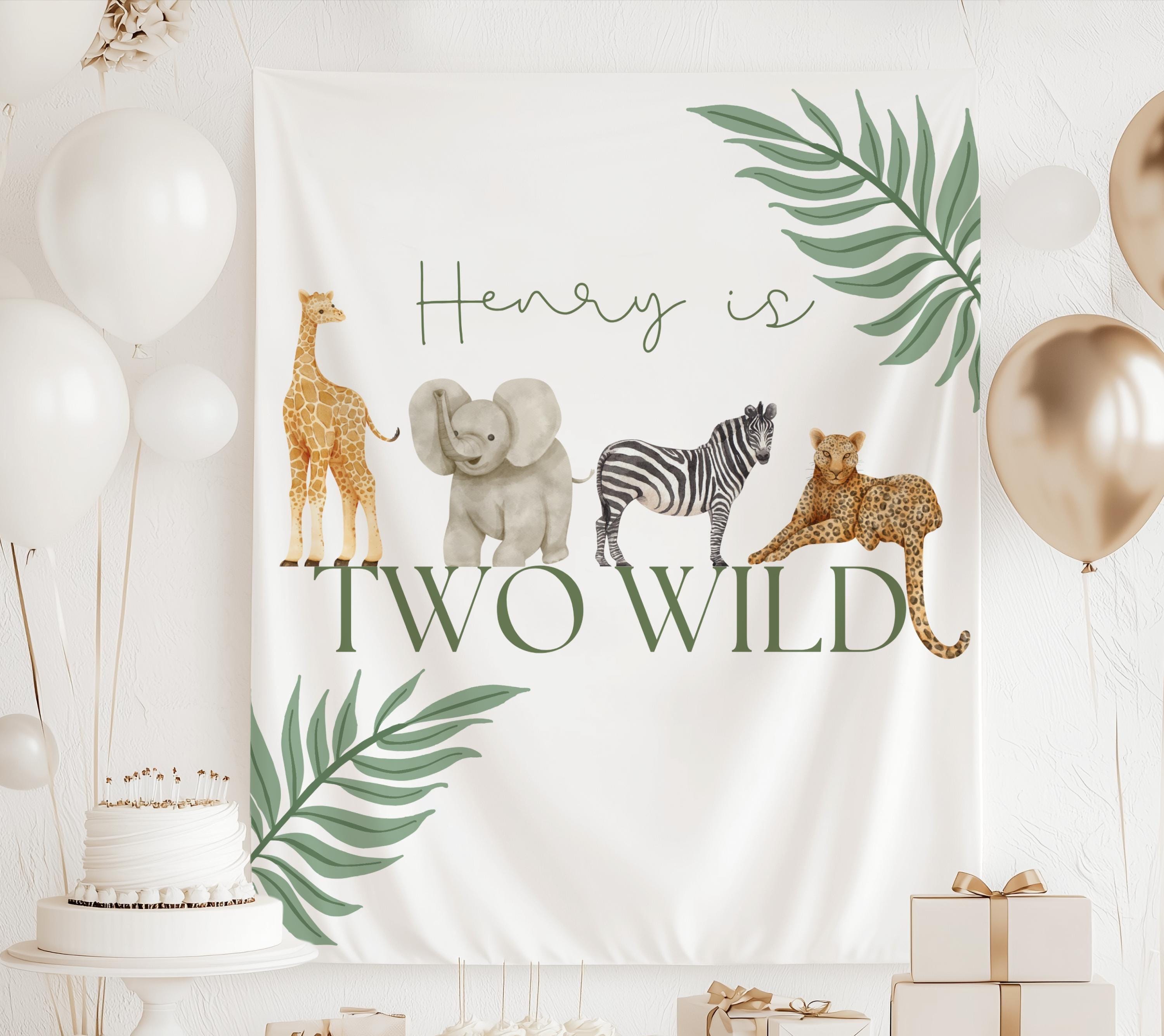 Personalized Two Wild birthday banner with custom name for a safari themed second birthday
