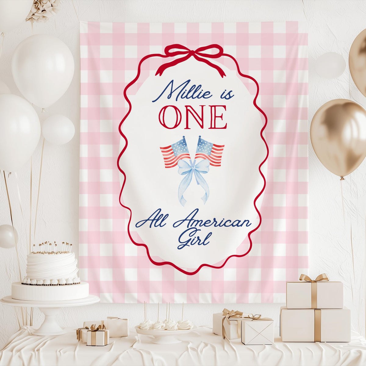 All American first birthday banner personalized with any name for girls birthday party