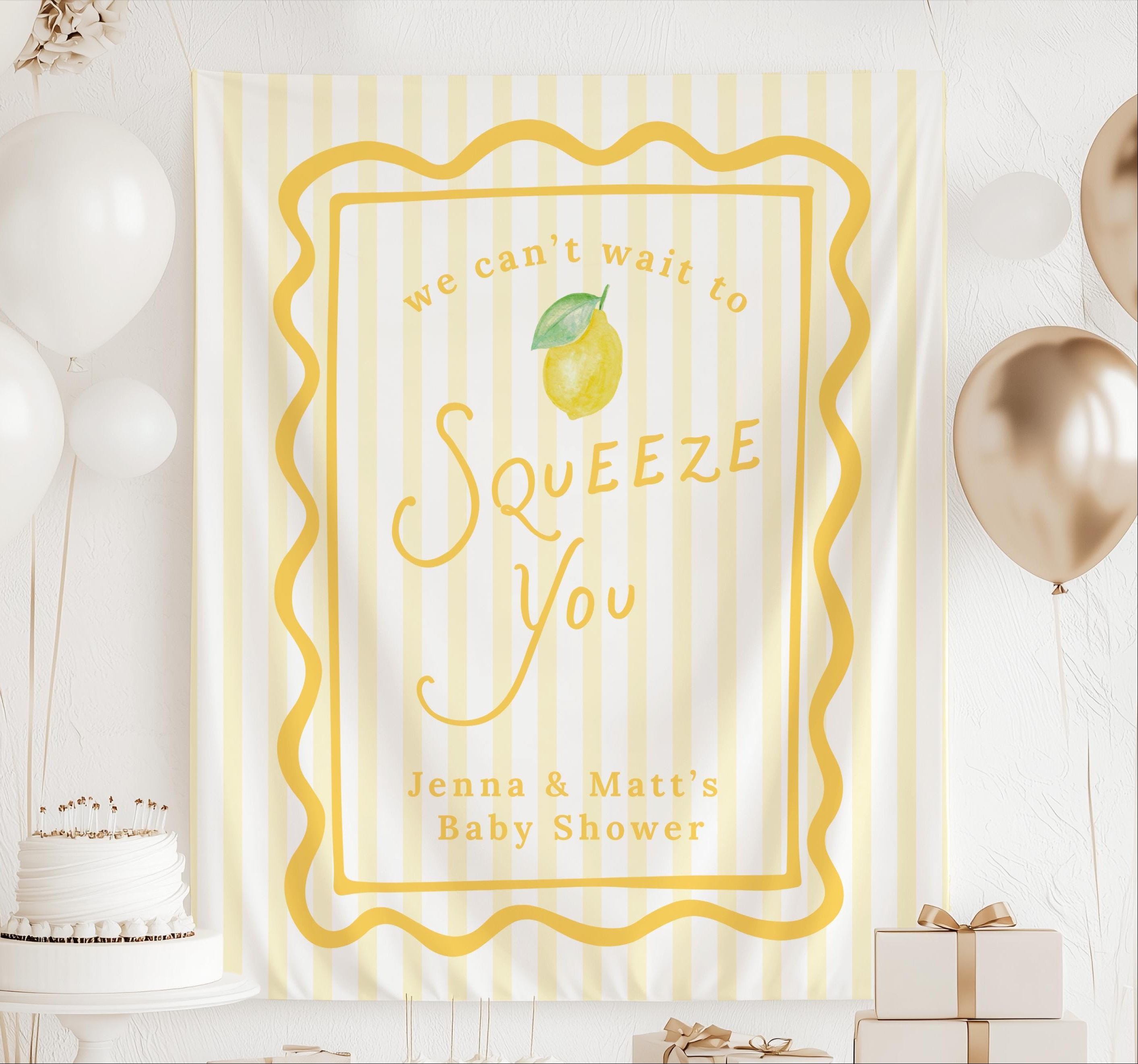 Personalized We Can't Wait to Squeeze You lemon baby shower banner