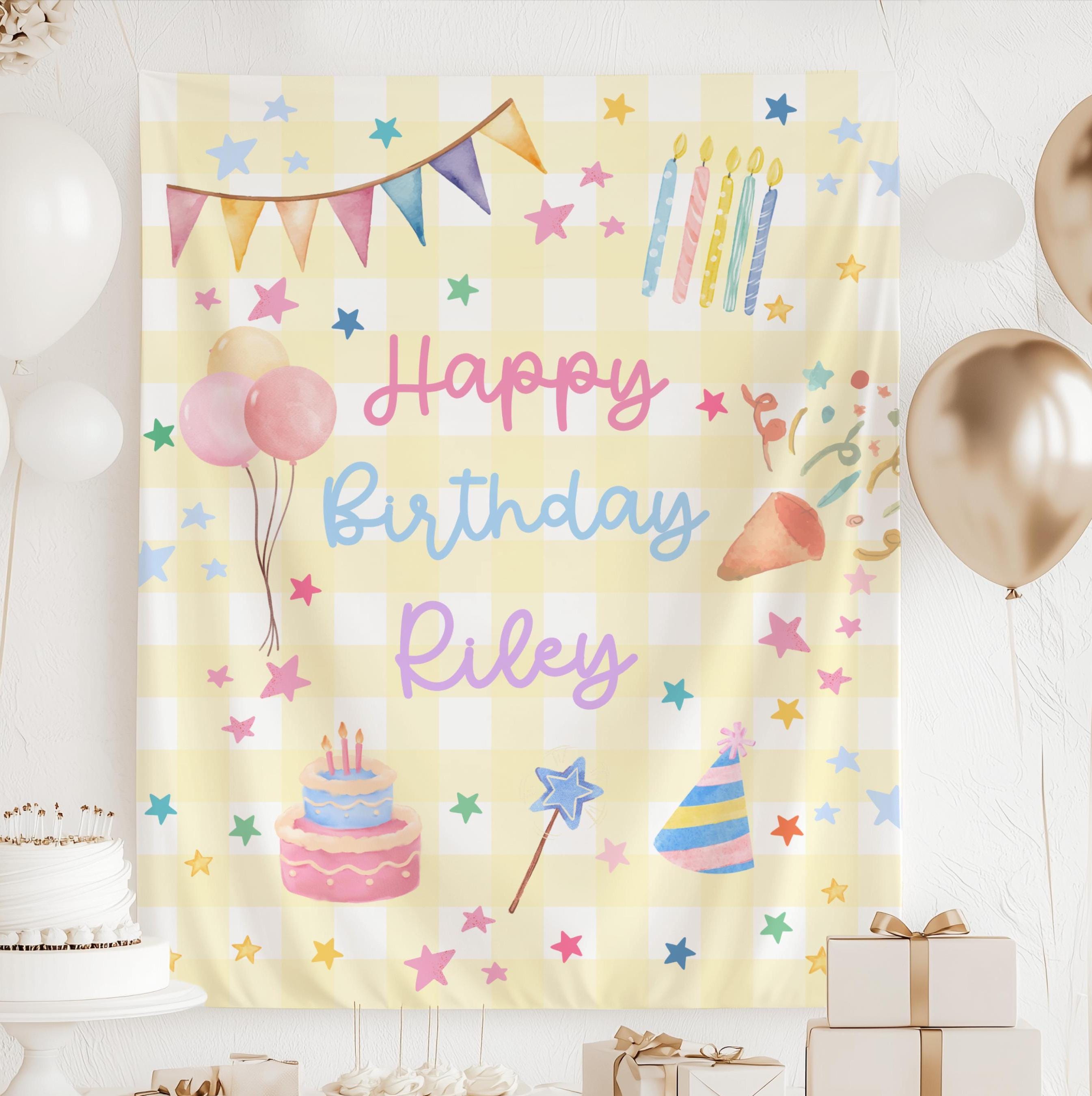 Personalized whimsical birthday banner with custom name for birthdays of any age