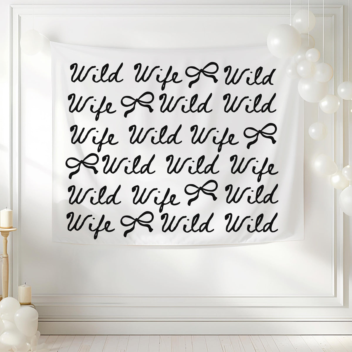 Custom Wild Wild Wife tapestry for western bachelorette party decorations featuring trendy coquette bows
