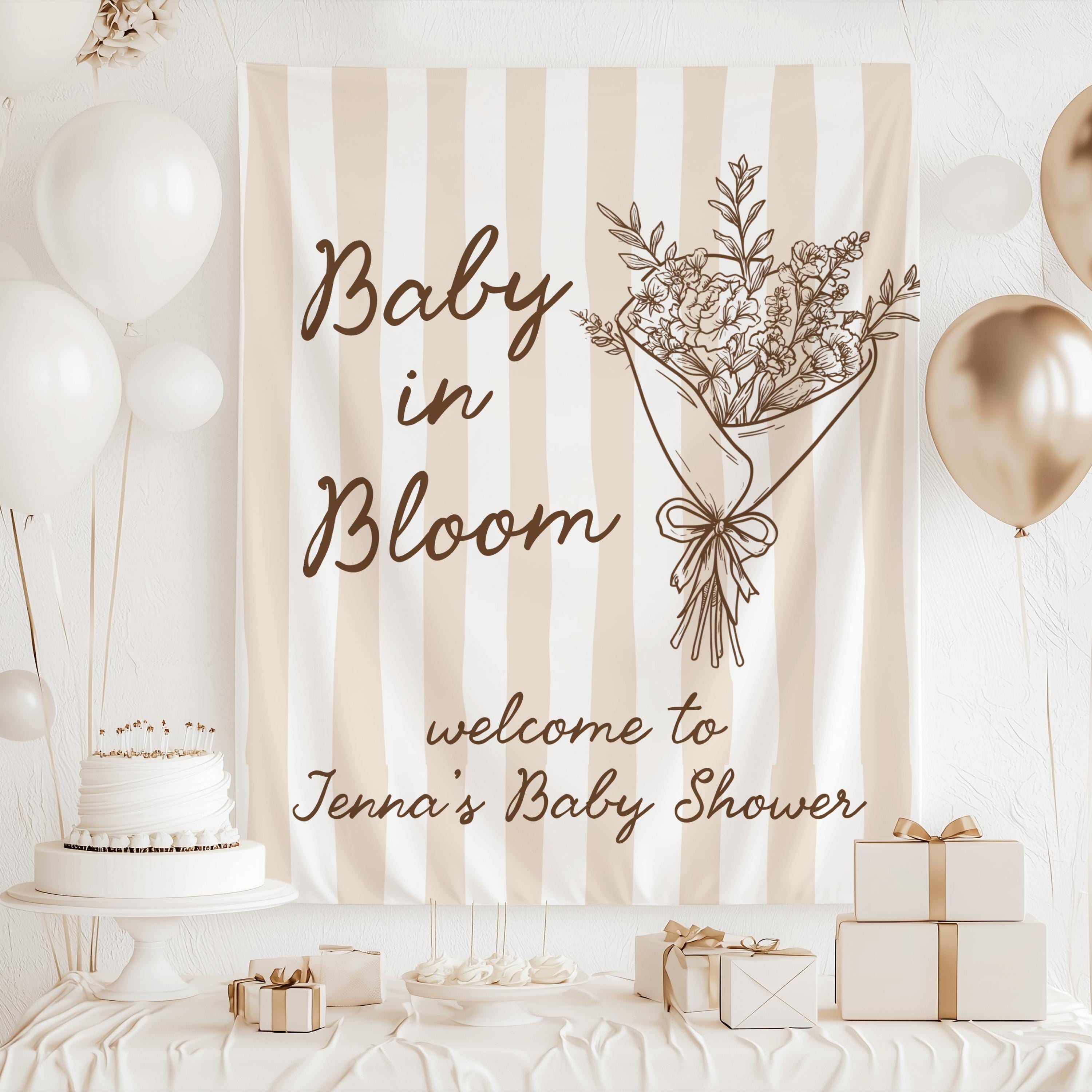 Personalized wildflower baby shower banner with botanical bouquet artwork for a floral celebration