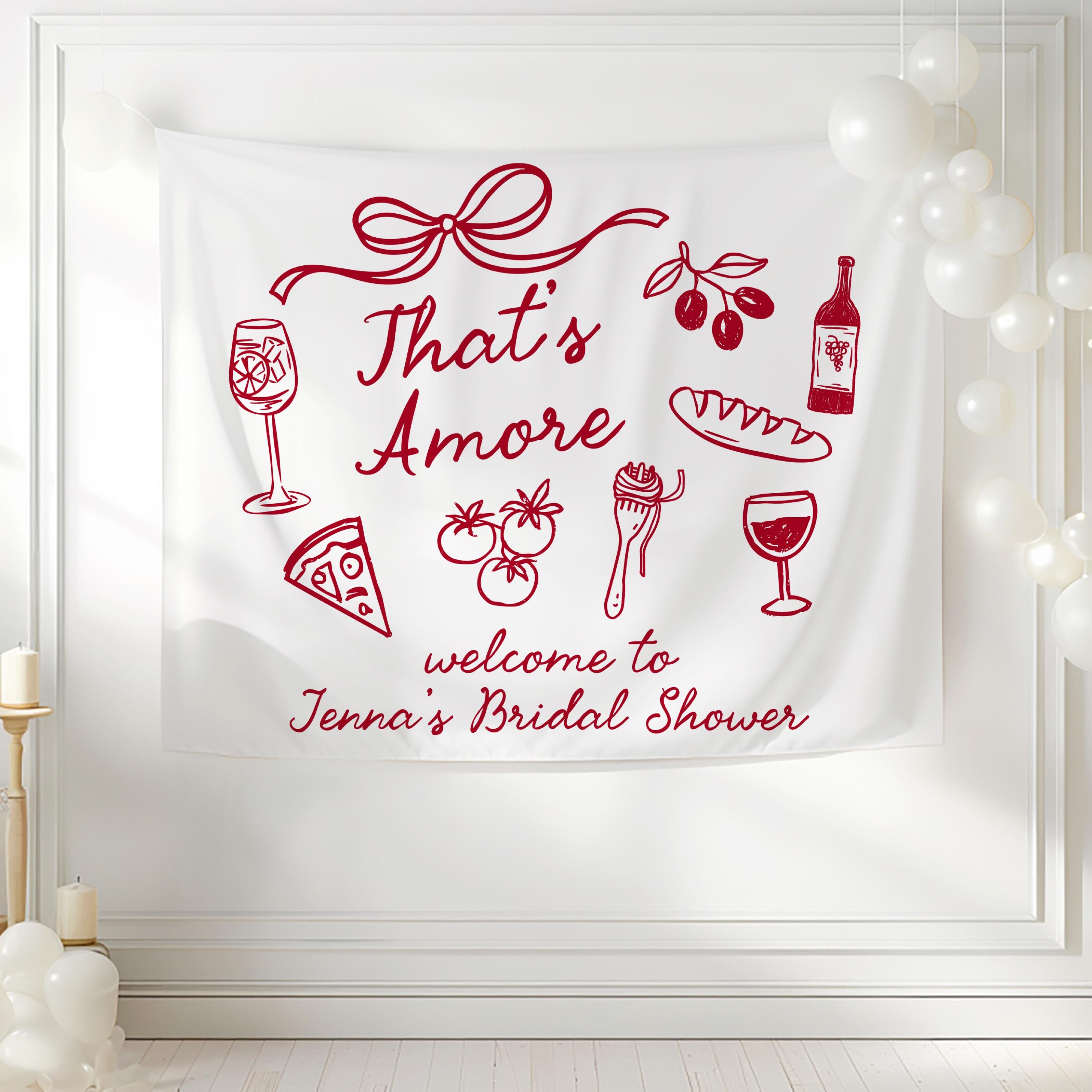 Wine and pasta bridal shower decor banner with Italian inspired artwork for bridal showers engagement parties and weddings