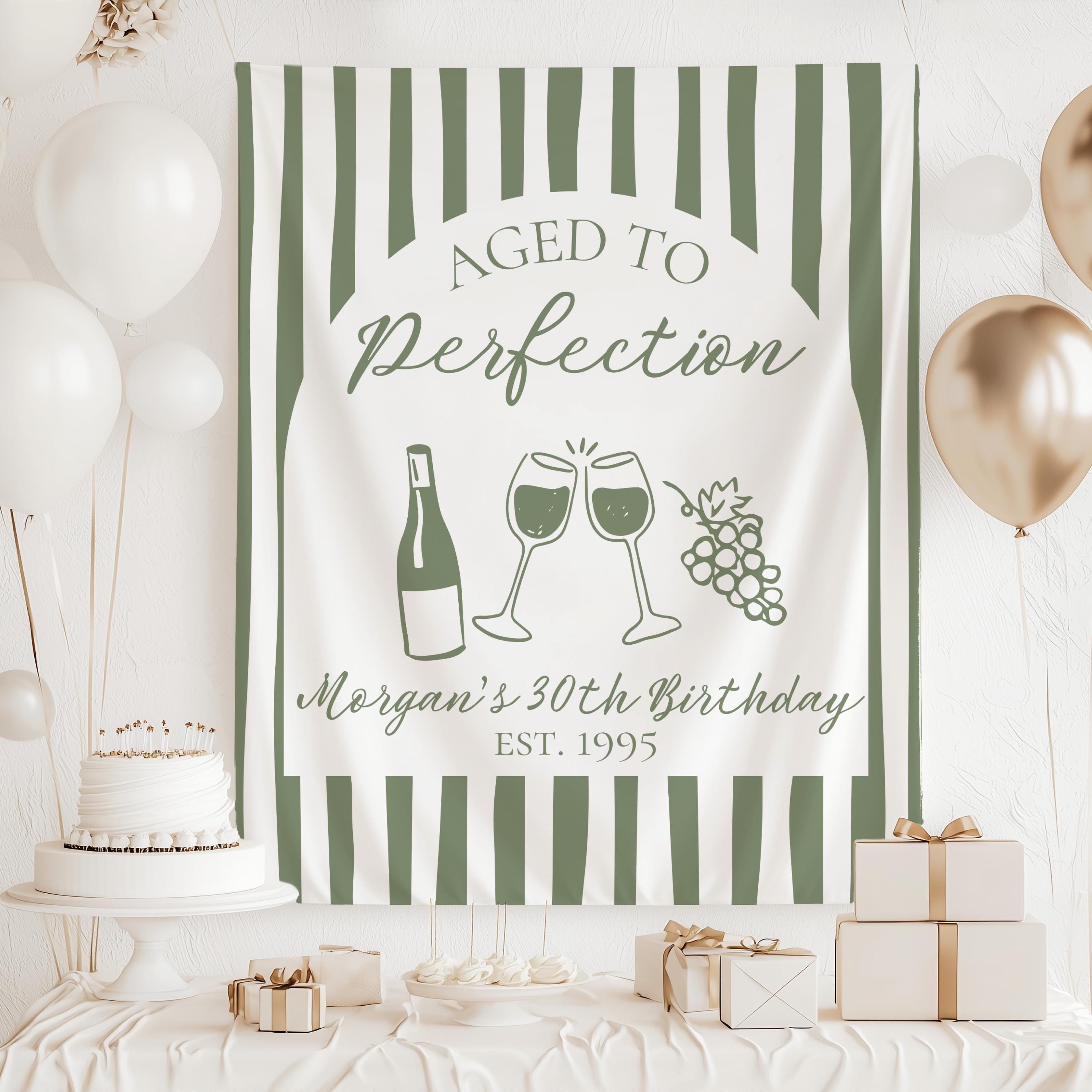 Personalized wine themed birthday banner with custom name age and birth year