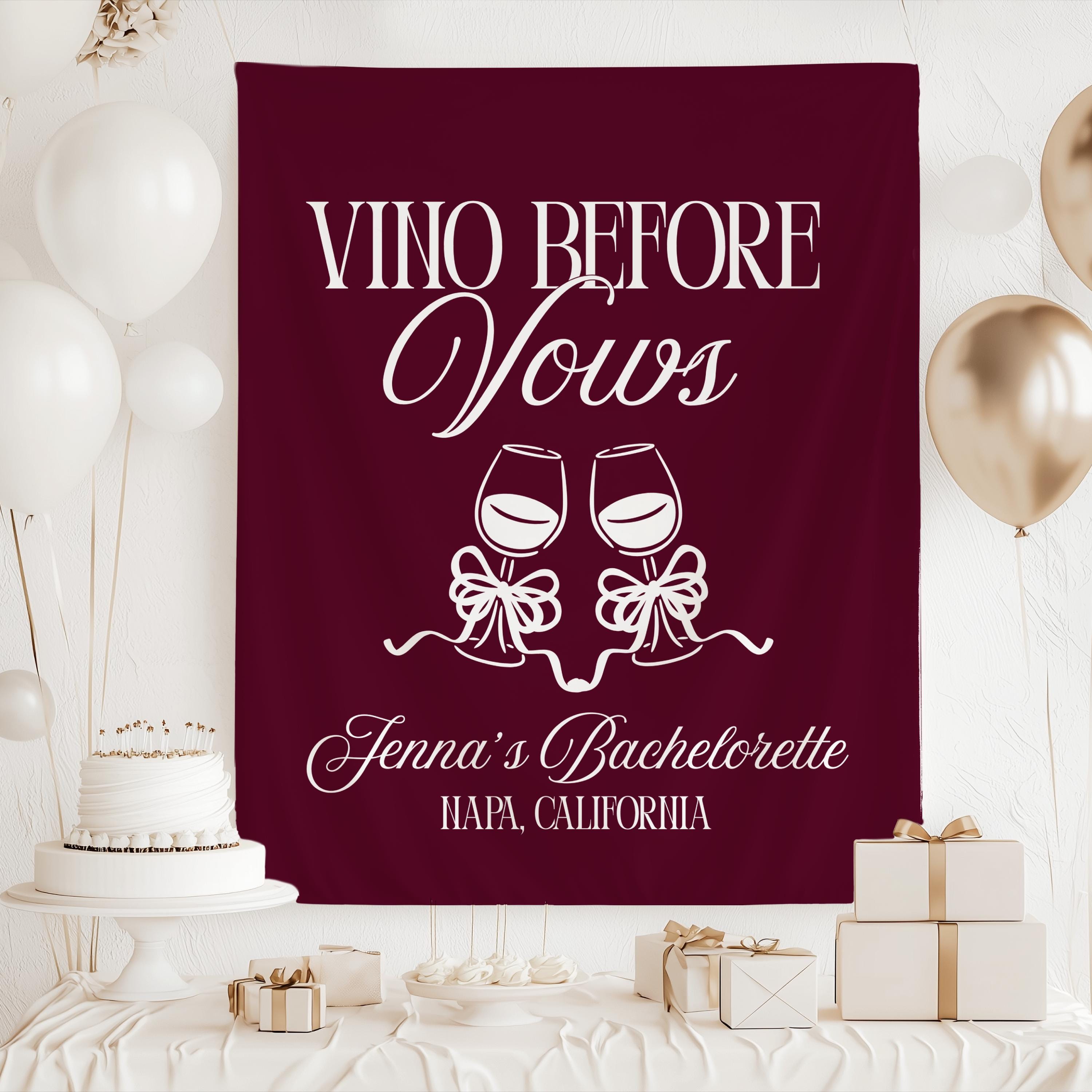 Custom wine tasting bachelorette backdrop with personalized bride name