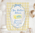Personalized You Butter Believe birthday banner featuring butter illustration and custom birthday text
