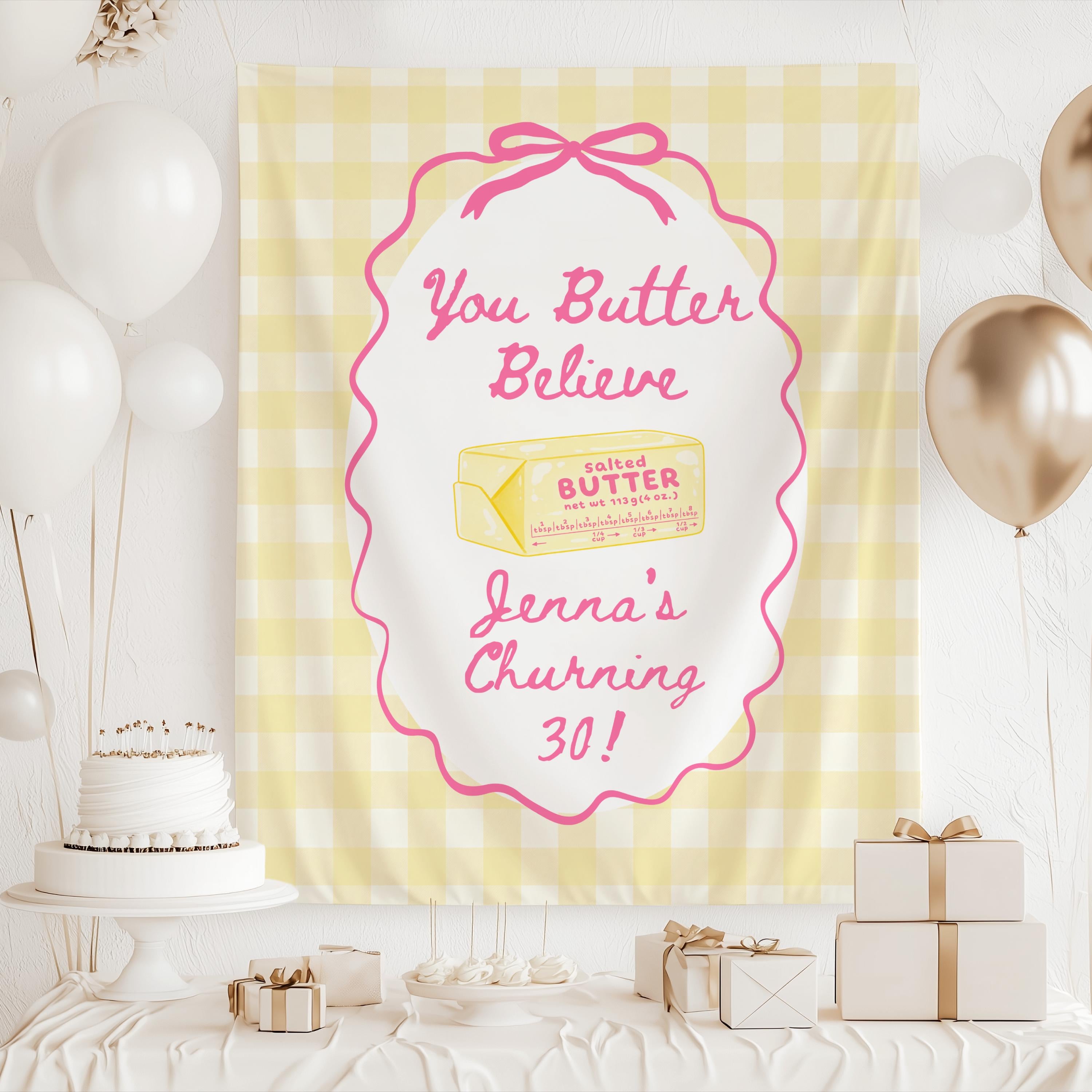 butter themed birthday banner